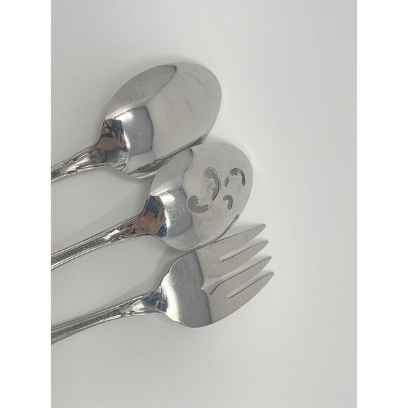 Oneida Community Chatelaine Glossy Serving Spoons Slotted Fork 8.25” Set Of 3 - Picture 7 of 8